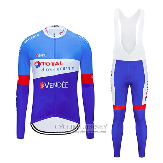 2019 Cycling Jersey Direct Energie Blue White Long Sleeve And Bib Tight